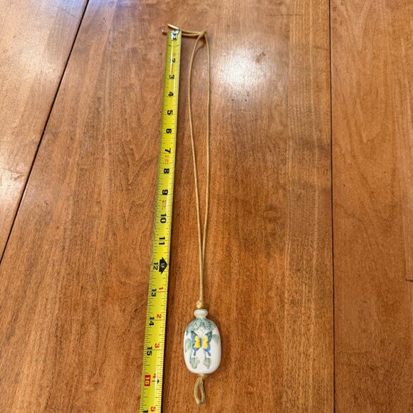 Adorable Porcelain Butterfly Pendant on Yellow Silky Cord Long Necklace - Picture 2 of 5